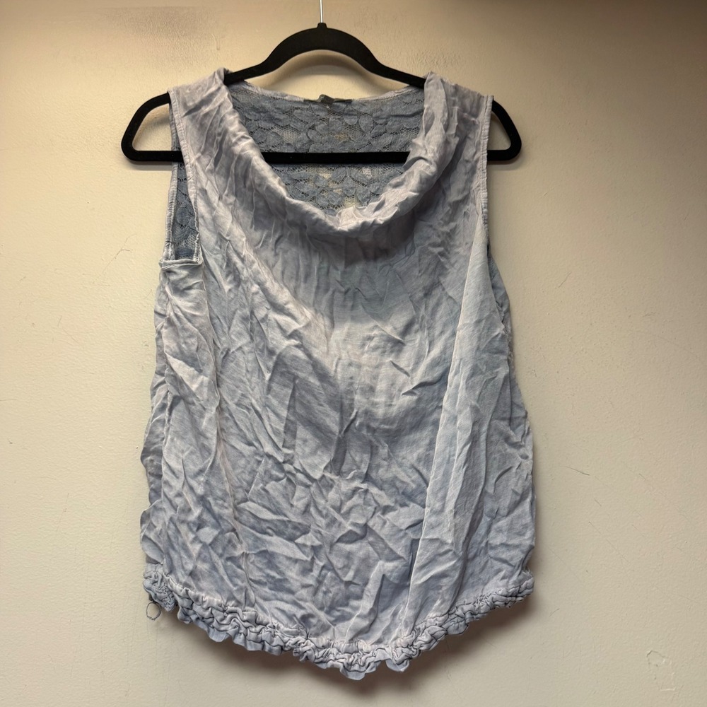 Pronto Moda Giusy Blouse Womens M Blue Excellent Silk Blend Lace Back Italy